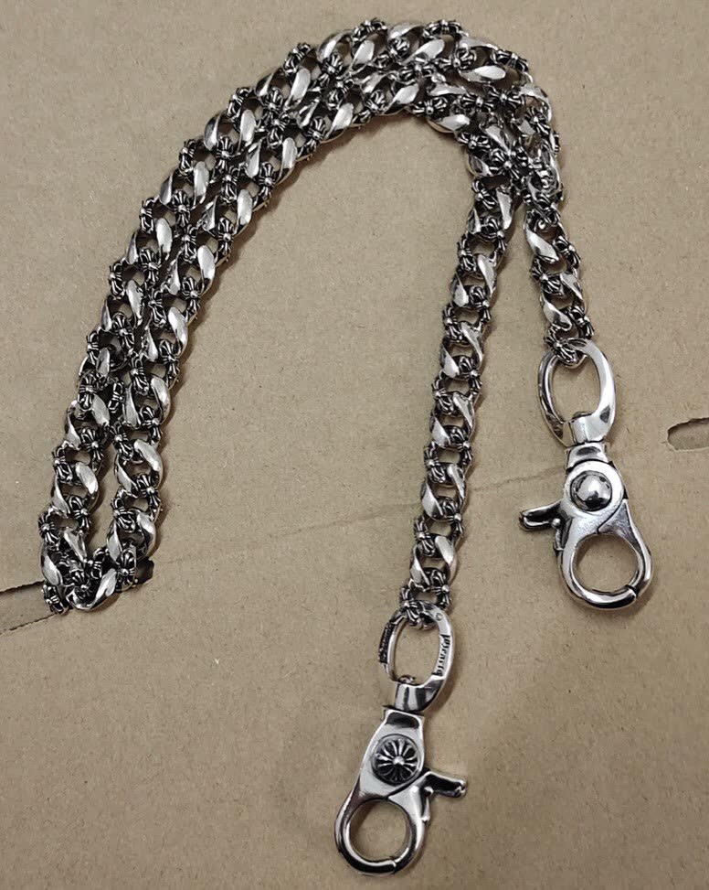 Chrome Hearts Silver Keychain with Beads and Lobster Clasp